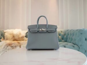 8d09c1571157c5a New Hermes Birkin 25CM J7 Blue Lin / D0 Beige De Weimer Togo Silver Hardware