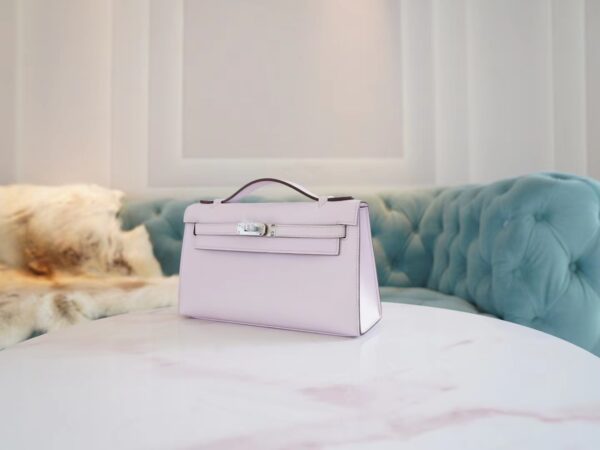 Sale Hermes Mini Kelly Pochette22cm 09 Mauve Pale Swift Leather Silver Hardware