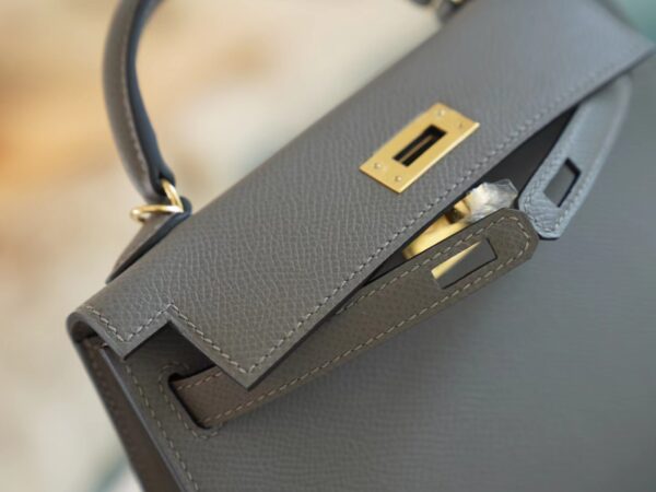 New Arrival Hermes Mini Kelly Clutch19CM 0L Gris Meyer Epsom Leather Gold Hardware
