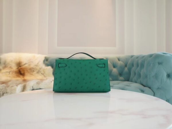 Fashion Hermes Kelly Pochette22cm U4 Vert Vertigo KK Ostrich Leather Gold Hardware