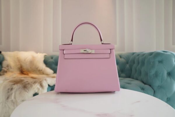 Hermes Boutique Kelly Bag28CM X9 Mauve Sylyestre Swift Leather Silver Hardware