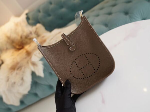 Full Handmade Hermes Evelyne Mini CK18 Etoupe Clemence Leather Gold Hardware