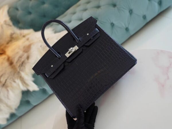 Taiwan Hermes Birkin 25CM Matte Porosus 2Z Blue Nuit Silver Hardware