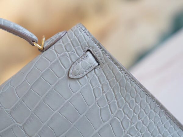 GPCMode Hermes Mini Kelly Two 19CM C80 Pearl Grey Matt Alligator Crocodile Gold Hardware