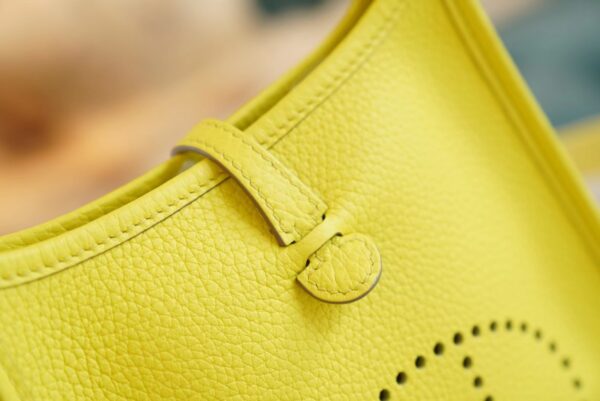 Full Handmade Hermes Mini Evelyne16CM 9R Lemon Yellow Clemence Leather Silver Hardware