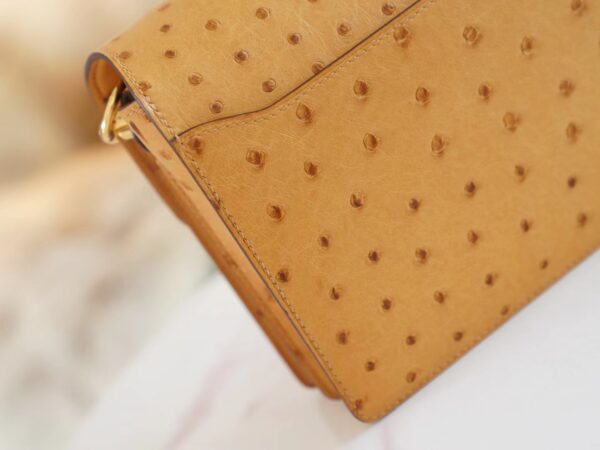 New Hermes Roulis Mini18cm Tabac-Camel South Africa Ostrich Skin Gold Hardware