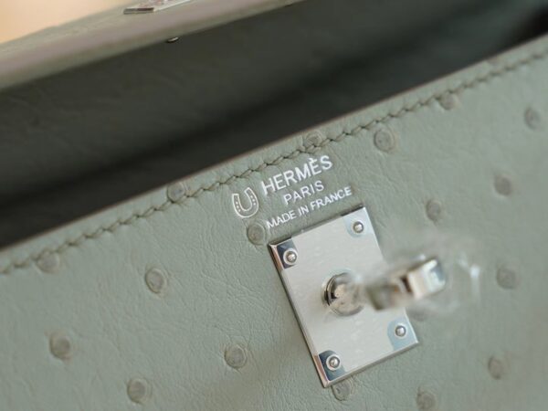 Hermes Shop Kelly 25CM KK Ostrich 8U Blue Glacier Silver Hardware