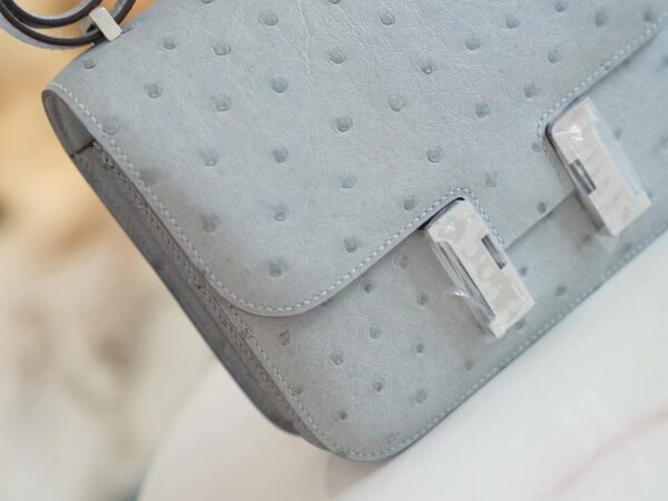 GPCMode Hermes Constance19CM Shoulder Bag 8U Blue Glacier Ostrich Skin Silver Hardware