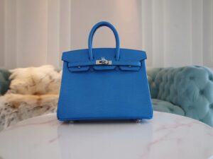 GPCMode Hermes Lizard Leather Birkin 25CM 7W Blue Izmir Silver Hardware