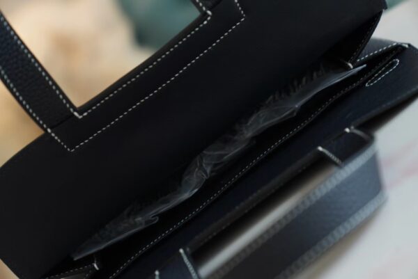 Wholesale Hermes Halzan 31CM CK89 Black / White Stitches Clemence Silver Hardware