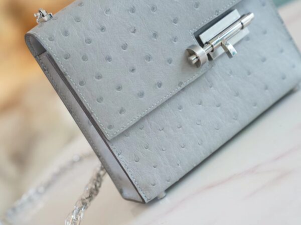 GPCMode Hermes Factory 8U Blue Glacier KK Ostrich Skin Verrou Mini Silver Hardware