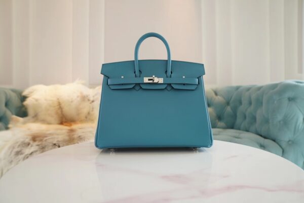 Fashion Hermes Birkin 25CM Epsom 7B Turquoise Silver Hardware