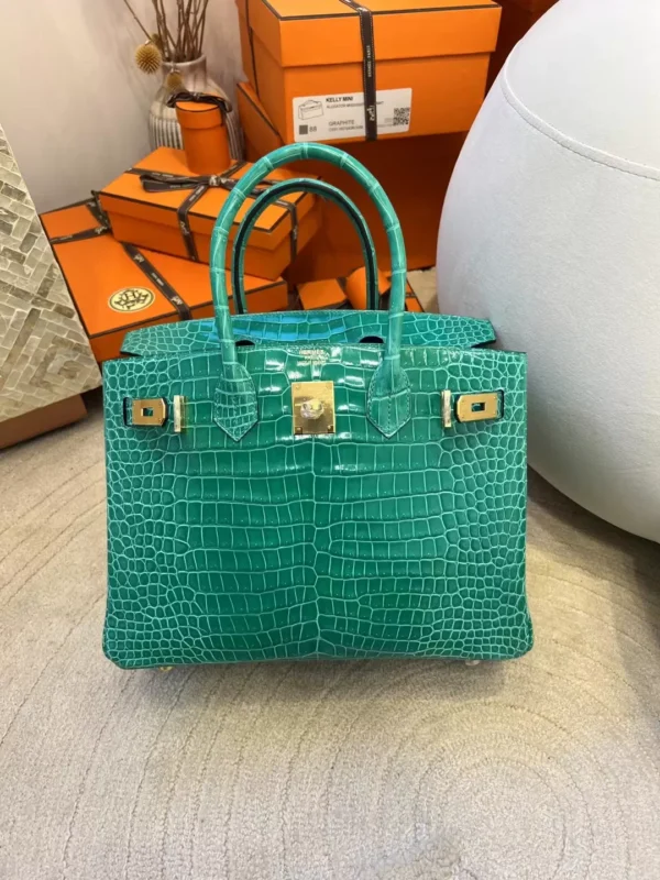 UK London Hermes Shiny Porosus Crocodile Birkin 30CM O6 Vert Jade Gold Hardware