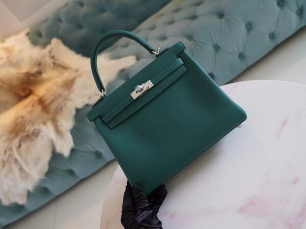 GPCMode Hermes Z6 Malachite Kelly 28CM Evercolor Leather Silver Hardware
