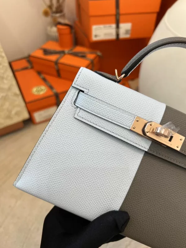 USA Washington Hermes Epsom Mini Kelly 19CM 0L Gris Meyer/ T0 Blue Brume Gold Hardware