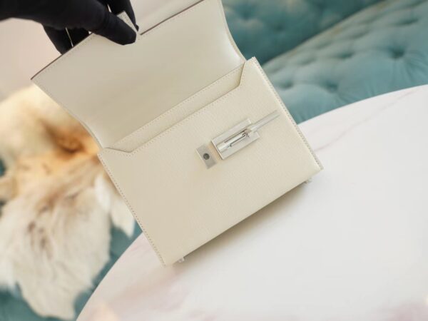 Stock Hermes Verrou Mini C10 Craie Chevre Leather Crossbody Bag Silver Hardware