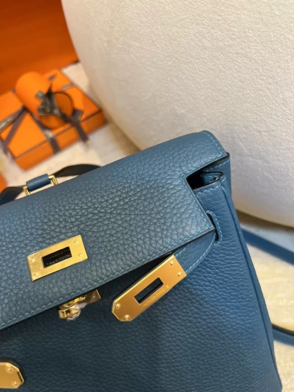 Hermes 1P Blue Colvert Clemence Kelly Ado Backpack Gold Hardware