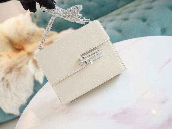 Stock Hermes Verrou Mini C10 Craie Chevre Leather Crossbody Bag Silver Hardware