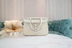 Full Handmade Hermes Halzan 25CM 01 Blanc Evercolor Leather Silver Hardware