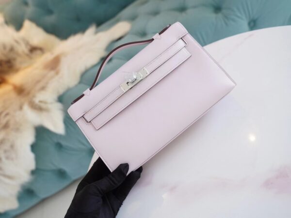 Sale Hermes Mini Kelly Pochette22cm 09 Mauve Pale Swift Leather Silver Hardware
