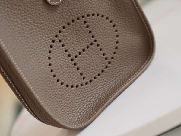 Full Handmade Hermes Evelyne Mini CK18 Etoupe Clemence Leather Gold Hardware