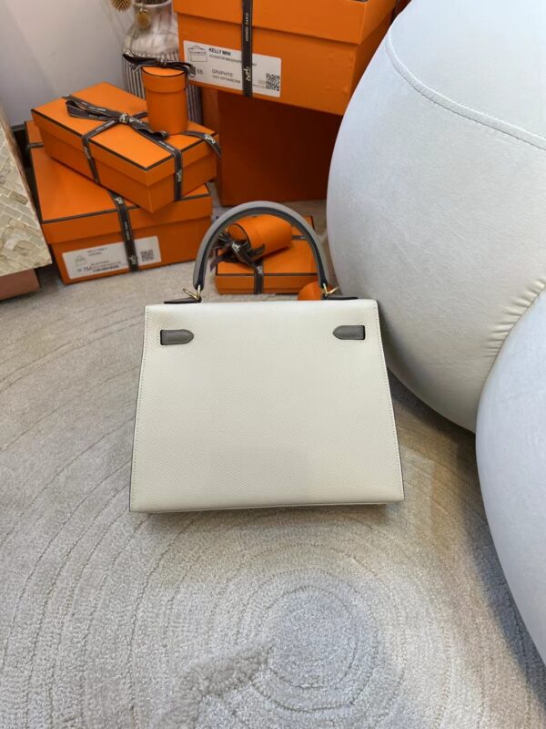 Hermes Kelly Sellier 25CM 10 Craie/ M8 Gris Asphalt Epsom Gold Hardware