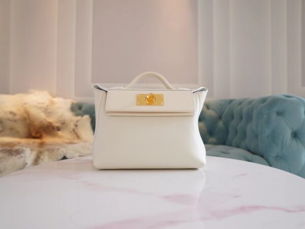 Full Handmade Hermes 01 Blanc & I2 Nata Evercolor Mini Kelly 24/24 Gold Hardware