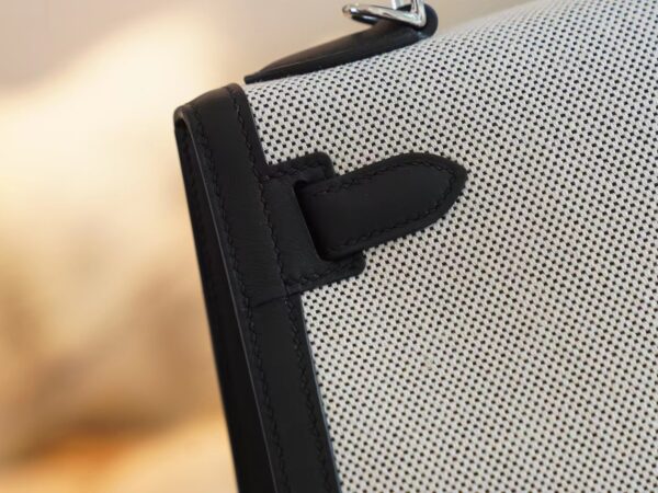 Full Handmade Hermes Canvas/ Swift Kelly Sellier 28CM CK89 Nior Silver Hardware