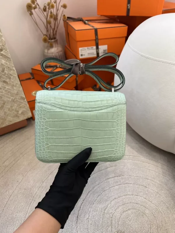 Hermes Matte Alligator Crocodile Constance 19CM 6U Vert D’eau Silver Hardware