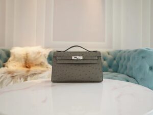 9e79f9de67e6a58 Hermes Shop Kelly Pochette 22cm Ostrich M8 Gris Asphalt Silver Hardware