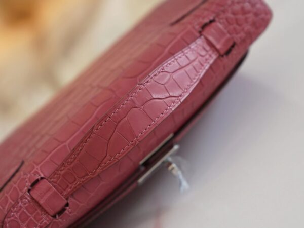 New Hermes Kelly Pochette 22cm HCP Matte Alligator G5 Bois De Rose Silver Hardware