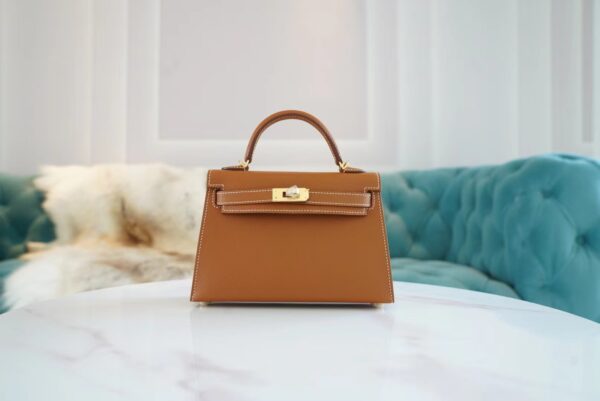 Full Handmade Hermes Mini Kelly19CM CK37 Gold Epsom Leather Gold Hardware