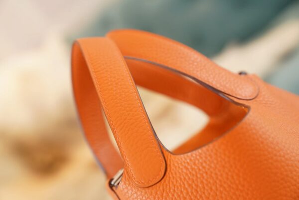 Full Handmade Hermes 93 Orange Clemence Leather Picotin18CM Silver Hardware