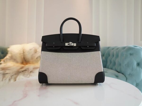 Qatar Doha Hermes Birkin 25CM Toile Canvas White & Black Silver Hardware