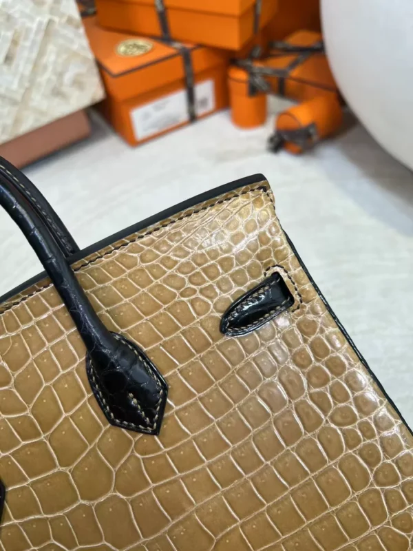 UK London 1i Dust/ 89 Noir Shiny Porosus Crocodile Birkin 25CM Silver Hardware