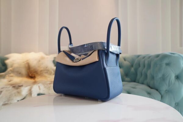 Discount Hermes Lindy 26CM S4 Deep Blue Clemence Leather Silver Hardware