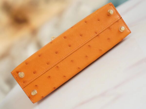 Full Handmade Hermes Mini Kelly19CM I9 Abricot KK Ostrich Leather Gold Hardware