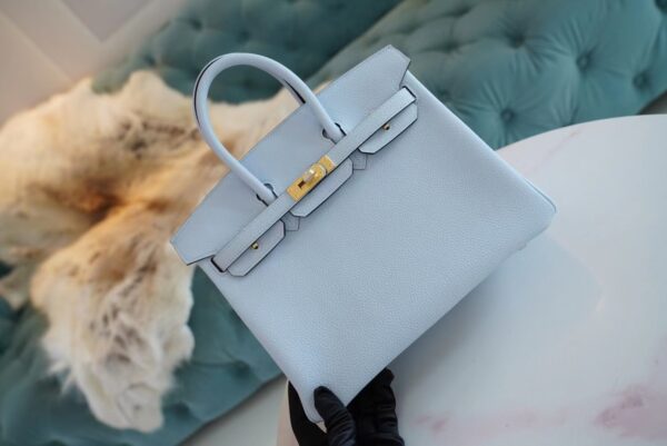 Full Handmade GPCMode Hermes Birkin 25CM T0 Blue Brume Togo Leather Gold Hardware