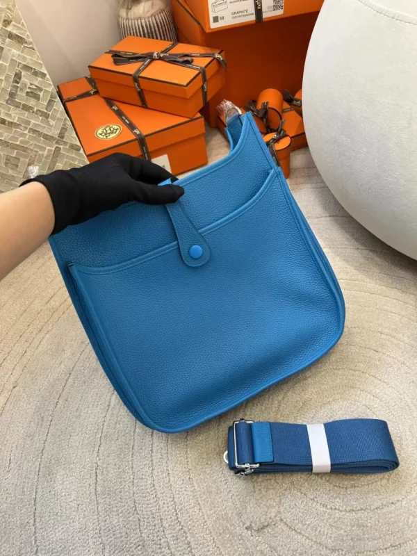 Handmade Hermes Clemence Leather 0F Blue Frida Evelyne 29CM Silver Hardware