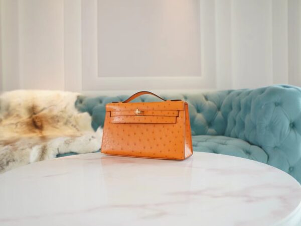Wholesale GPCMode Factory Hermes Mini Kelly Pochette22cm I9 Abricot Ostrich Leather