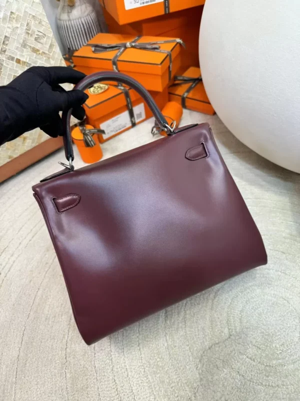 Handmade Box Leather Kelly 28CM Bordeaux Silver Hardware