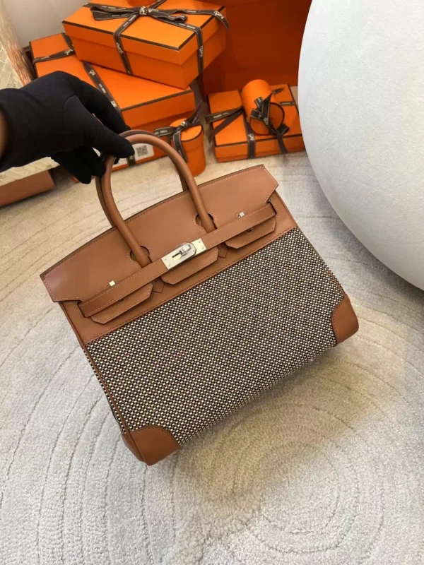 New Hermes Birkin 25CM 37 Gold Swift Leather/ Toile Canvas Gold Hardware