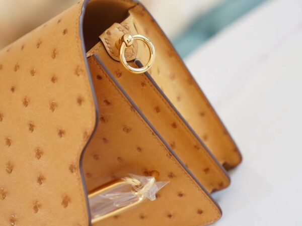 New Hermes Roulis Mini18cm Tabac-Camel South Africa Ostrich Skin Gold Hardware