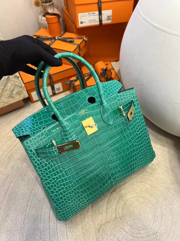 UK London Hermes Shiny Porosus Crocodile Birkin 30CM O6 Vert Jade Gold Hardware