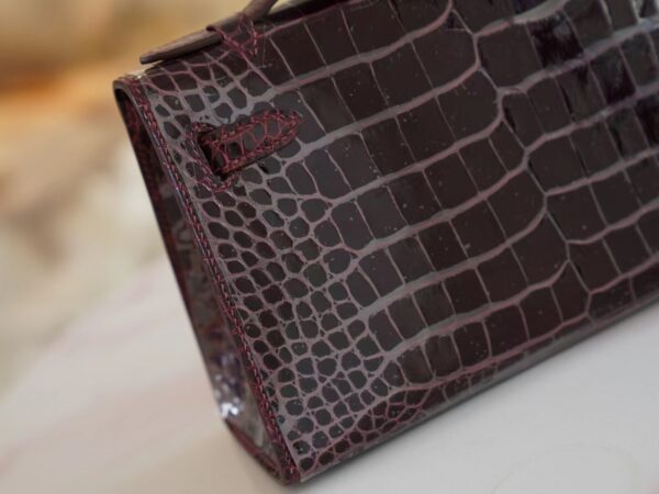 Hermes Kelly Pochette 22CM Shiny Alligator 57 Bordeaux Silver Hardware