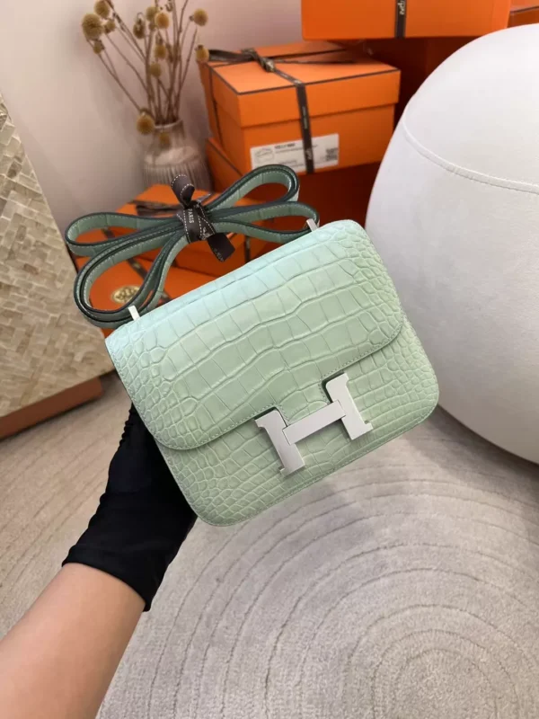 Hermes Matte Alligator Crocodile Constance 19CM 6U Vert D’eau Silver Hardware