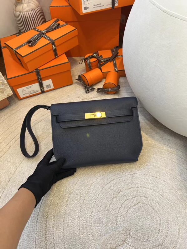 Hermes Kelly Depeches 25CM Togo Blue Saphir Clutch Bag Gold Hardware