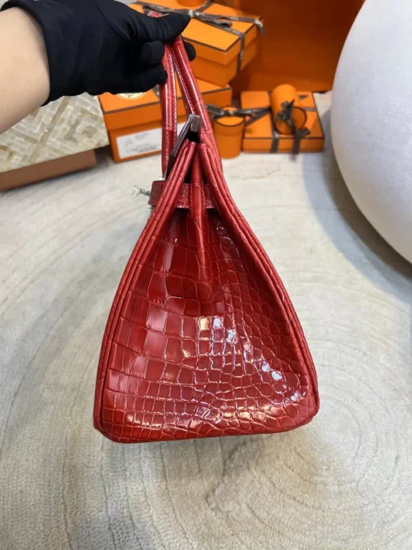 Hermes Shiny Alligator Crocodile Birkin 30CM 95 Braise Silver Hardware