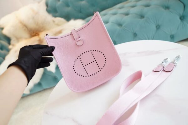 Hermes Handmade Boutique X9 Mauve Sylyestre Clemence Leather Mini Evelyne Silver Hardware