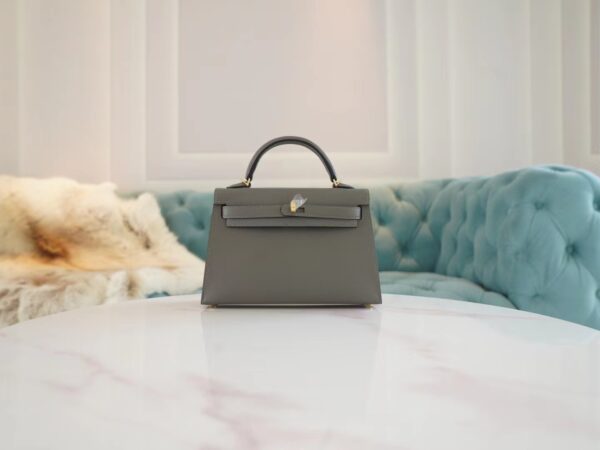 New Arrival Hermes Mini Kelly Clutch19CM 0L Gris Meyer Epsom Leather Gold Hardware